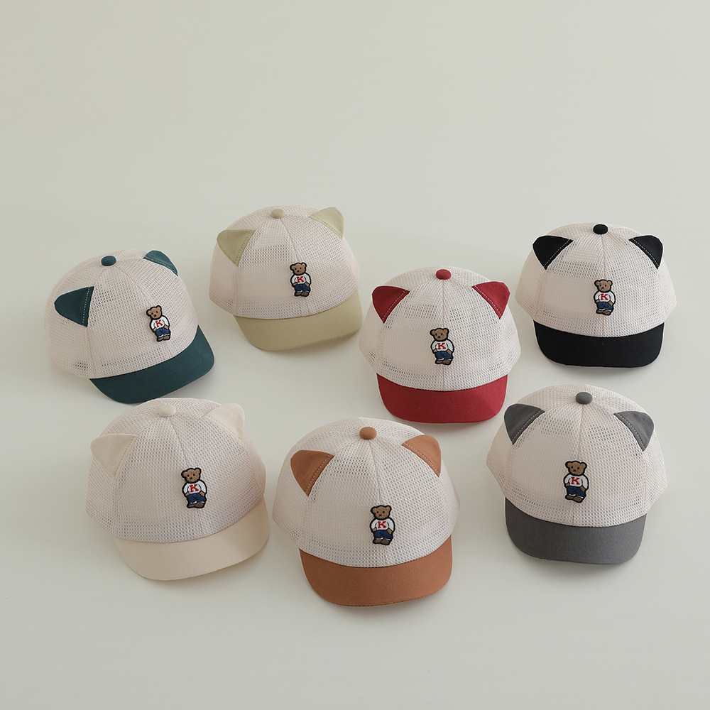 Sombrero para el sol para bebés, gorra de béisbol de malla, protector solar transpirable de verano, gorra de oreja de oso lindo, gorra de malla para niños