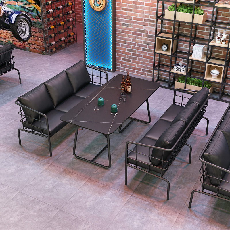 Industrial Style Cafe, Western Restaurant, Milk Tea Shop, Wrought Iron Sofa, Music Dining Bar, Bar, Lounge Bar, Booth Seating, Dining Table and Chair Set