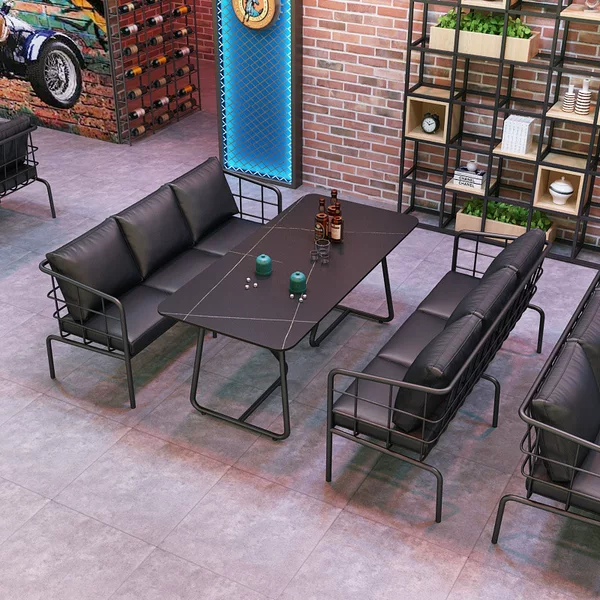 Industrial Style Cafe, Western Restaurant, Milk Tea Shop, Wrought Iron Sofa, Music Dining Bar, Bar, Lounge Bar, Booth Seating, Dining Table and Chair Set