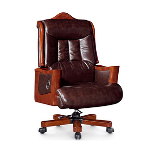 Imported leather solid wood office chair reclining lunch break first layer cowhide boss chair leather office chair Chinese general chair