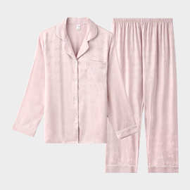 冰丝睡衣女长袖春夏两件套大码仿真丝睡衣提花丝绸套装家居服批发