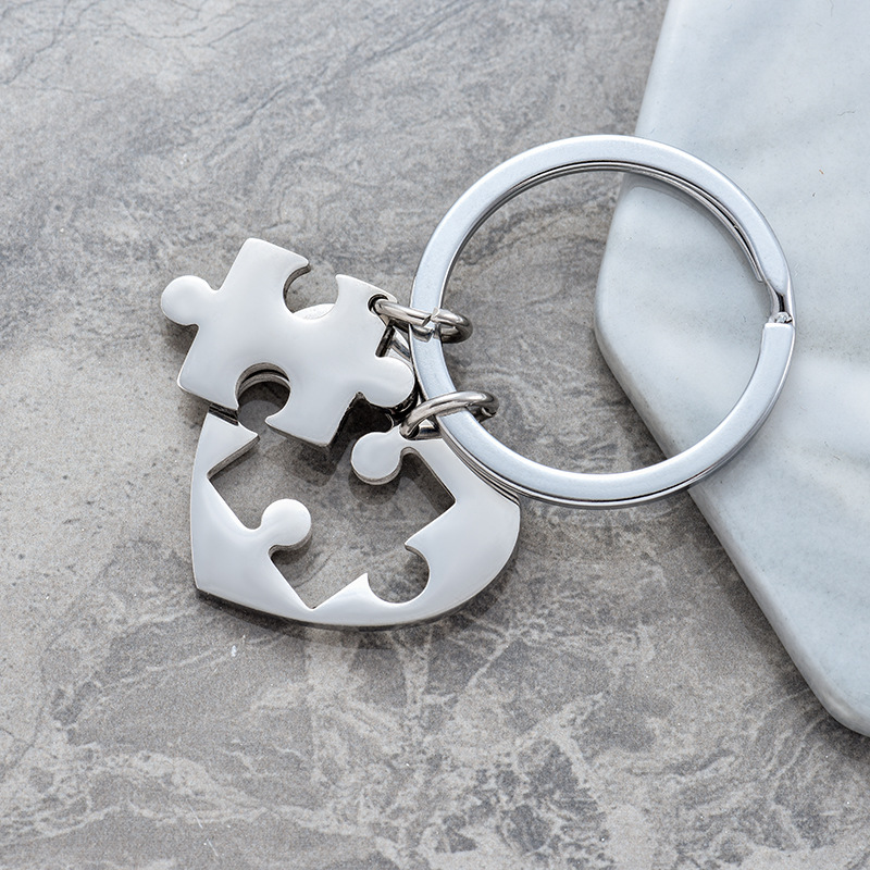 Daily, Party Occasion Simple Style Jigsaw Heart Shape 201 Stainless Steel Women's Keychain