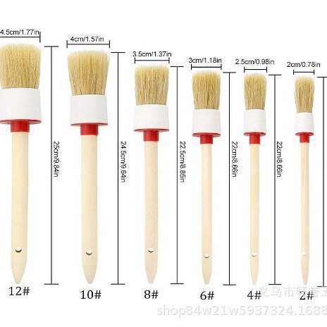Factory direct supply car wash brush bristle round head paint car cleaning brush wooden handle bristle details brush pig brush