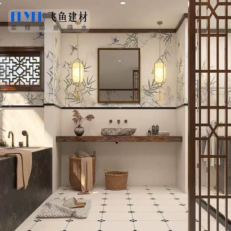 New Chinese-Style Bathroom Tiles, Song-Style Aesthetic Freehand Bamboo Tiles, Bathroom Background Wall, Non-Slip Floor Tiles New Chinese-Style Bathroom Tiles, Song-Style Aesthetic Freehand Bamboo Tiles, Bathroom Background Wall, Non-Slip Floor Tiles