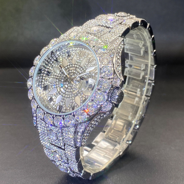 High-end swiss watch with rhinestones hip-hop style