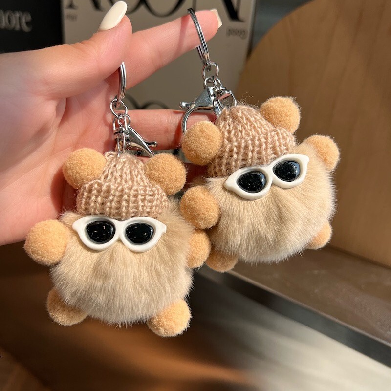 Imitation Rabbit Fur Little Coal Ball Elf Car Keychain Pendant, Trendy Cute Plush Doll Bag Charm
