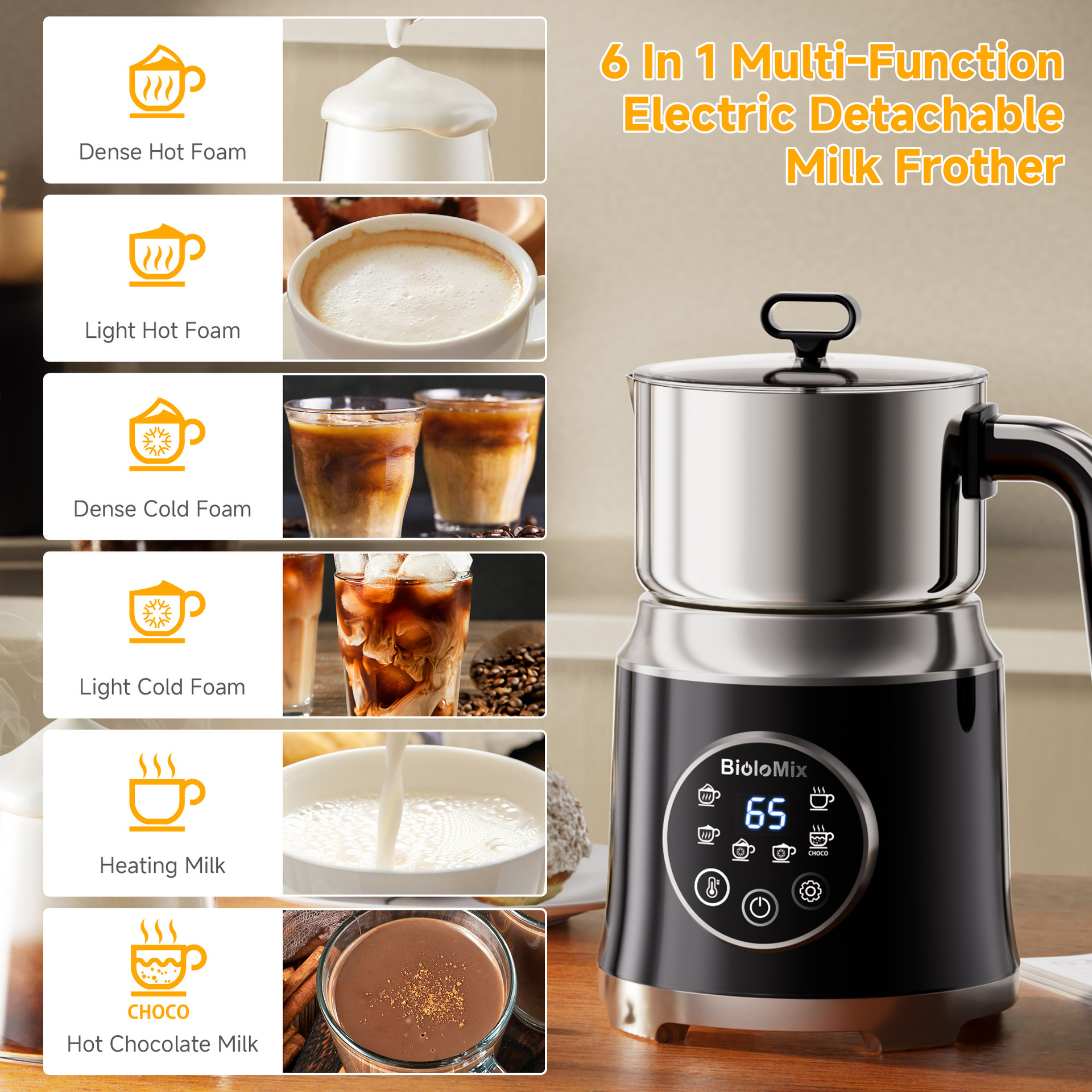 Nuevo 1.2L separado 6 en 1 máquina de burbujas de leche caliente y frío máquina de burbujas de leche eléctrica Milkfrother image 3