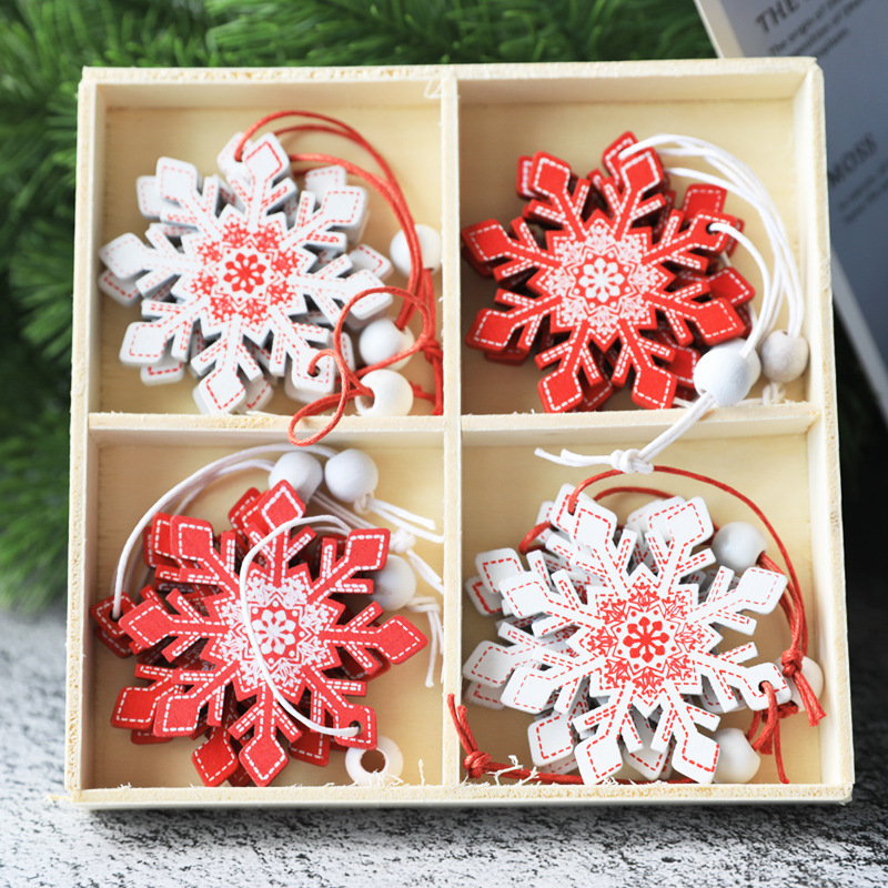Navidad de madera pequeño colgante muñeco de nieve Troya árbol de Navidad de cuatro rejillas en caja decoraciones de árboles de Navidad transfronteriza al por mayor