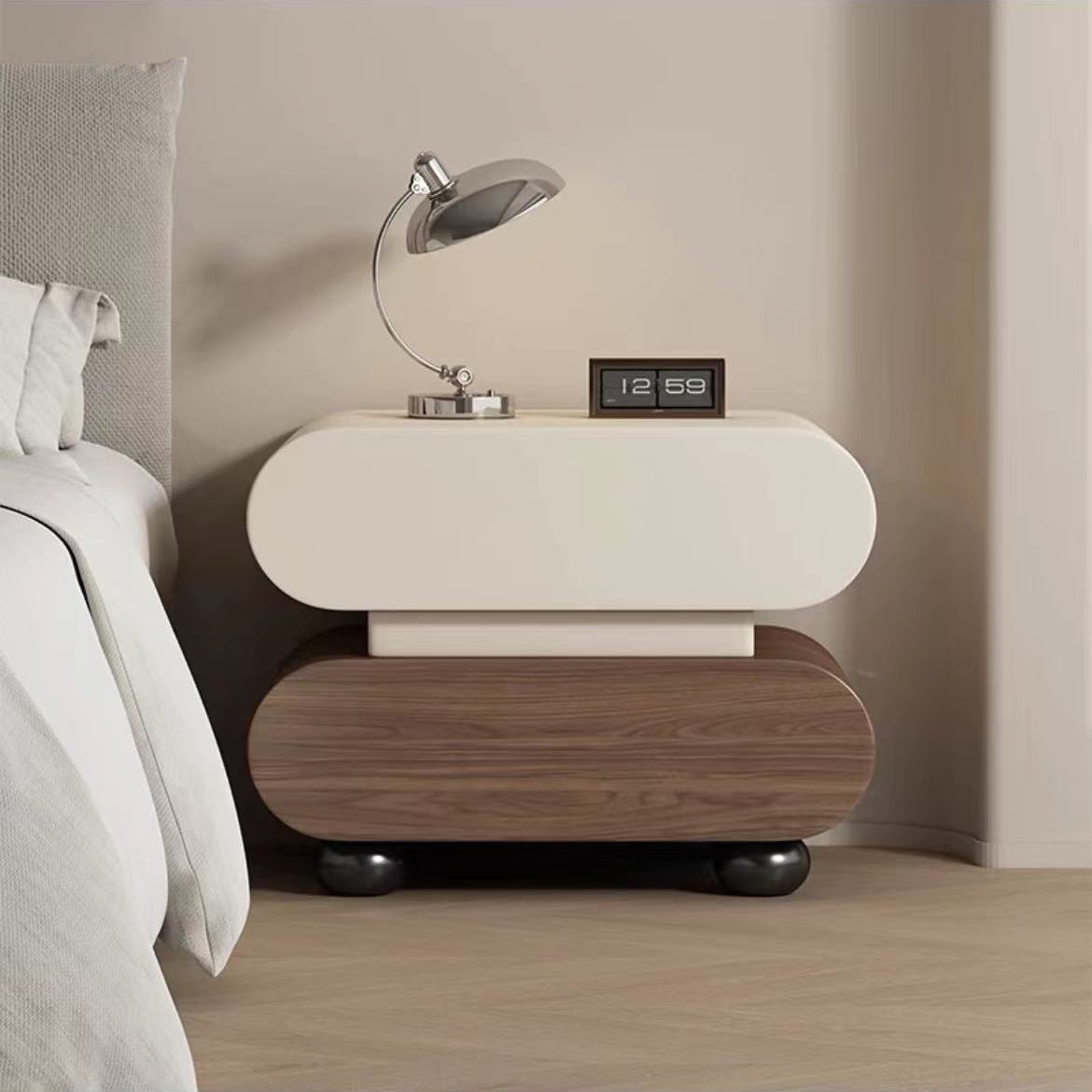 Installation-Free Solid Wood Bedside Table Cream Style Simple Modern Minimalist Medieval Light Luxury Italian Style New Bedroom Storage Cabinet