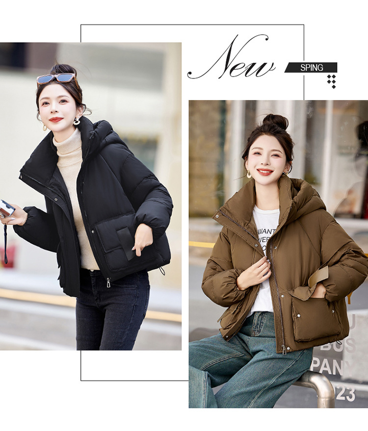 sieviešu īss korejiešu 2024. gada ziemas apģērbs, jauna brīva kokvilnas maza un bieza maizes jaka, moderna dūnu jaka_voghion.com