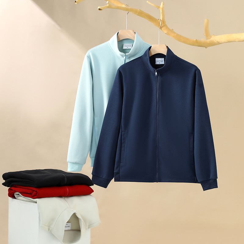 380g pesado algodón retro otoño invierno equipo de color sólido cremallera cardigan chaqueta de cuello de trabajo chaqueta personalizada ropa de clase