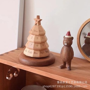 In-Stock Wooden Christmas Tree Calendar Home Decoration Rotatable Perpetual Calendar Holiday Countdown Desk Calendar Ornament Gift