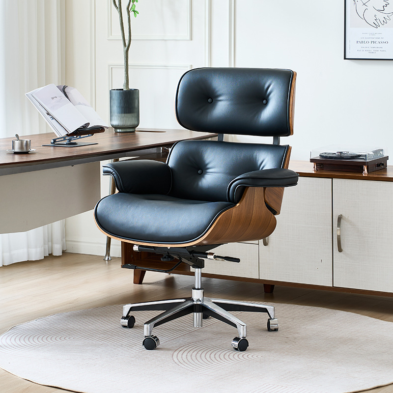 Silla de oficina ergonómica Eames, silla de ordenador moderna y minimalista para el hogar, silla ejecutiva de cuero cómoda y ligera de lujo