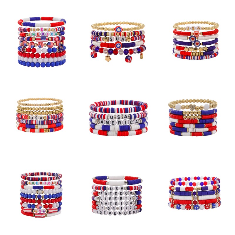 Amazon New Fashion Love Letter Five-pointed Star Independence Day Flag Flag Stretch Soft Ceramic Bracelet Set