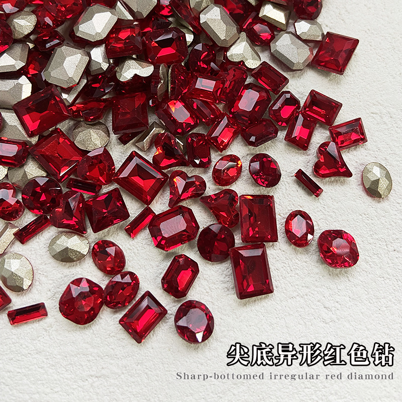 Red pointed bottom diamond nail Diamond mixed decorations wholesale New Year red love fat square nail diamond decorations Red pointed bottom diamond nail Diamond mixed decorations wholesale New Year red love fat square nail diamond decorations