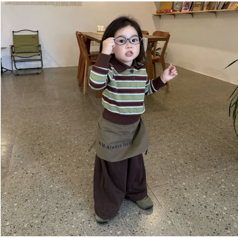 Girls' Autumn New Outfit Children's Korean Style Striped Long-Sleeve Base Shirt Top Versatile Loose Casual Pants Girls' Autumn New Outfit Children's Korean Style Striped Long-Sleeve Base Shirt Top Versatile Loose Casual Pants