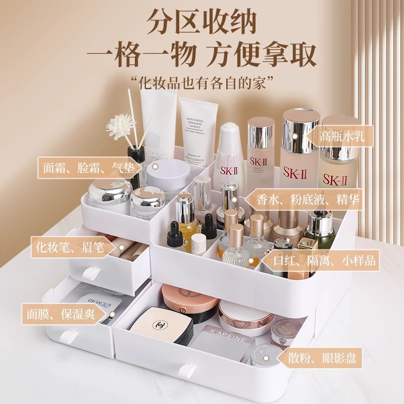 沐硕化妆品收纳盒桌面护肤品梳妆台口红抽屉式置物架首饰洗漱台置|undefined