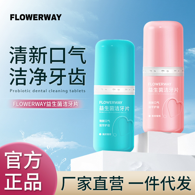 FLOWERWAY プロバイオティック歯洗浄タブレット、爽やかな息、きれいな歯、歯ぐきのケア、ポータブル固形歯磨き粉|undefined