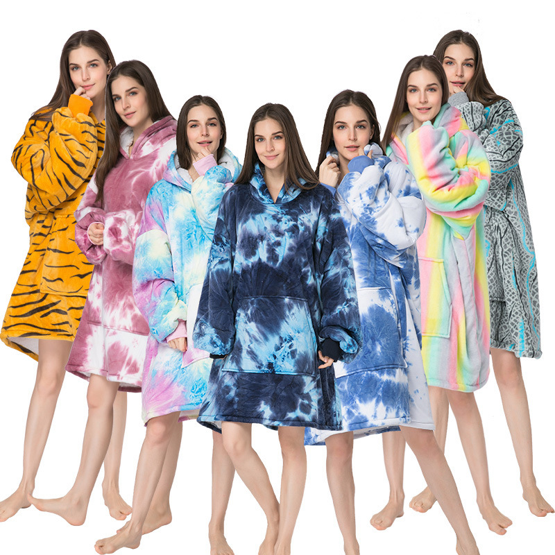 Cross-Border Lazy Tv Pullover Robe Sweatshirt Casual Home Outdoor Wear Tie-Dye Pajamas Printed Flannel Can Be Worn Outside Cross-Border Lazy Tv Pullover Robe Sweatshirt Casual Home Outdoor Wear Tie-Dye Pajamas Printed Flannel Can Be Worn Outside
