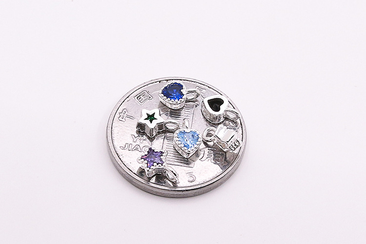 925 Sterling Silver Material Star, Heart Shape Pattern 1 Piece 5.8*3.6mm Hole 1~1.9mm 925 Sterling Silver Zircon Star Heart Shape Pendant