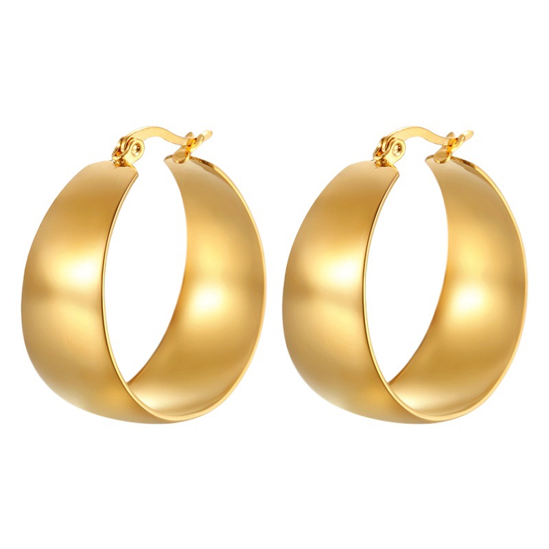 ins European and American Widened Arc Stainless Steel Earrings Advanced Sense Titanium Steel Earrings 18K Gold Light Luxury Women's Earrings