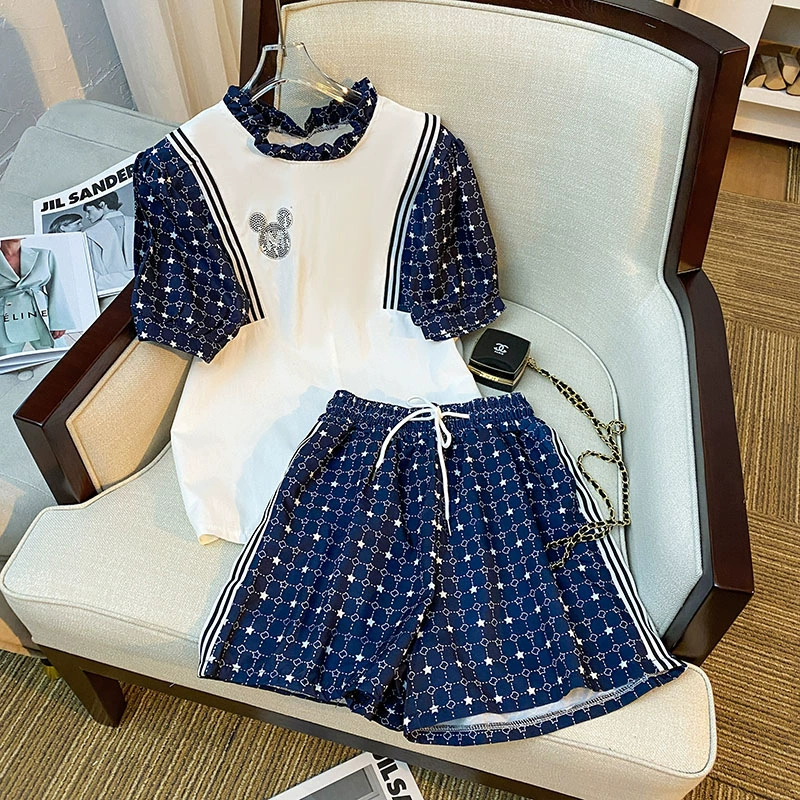 Летний Повседневный свободный женский костюм больших размеров 300 кг, Женский 2023 новый цвет, соответствующие шорты с коротким рукавом, два потока