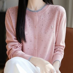 2025秋季新款韩版圆领蝴蝶绣花小众设计宽松长袖毛针织开衫女