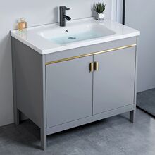 太空铝落地式浴室柜组合卫生间家用卫浴洗手盆岩板陶瓷一体洗脸盆