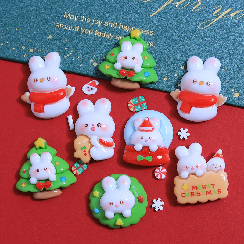 かわいいクリスマスのウサギのウサギの子供の趣味の手作りのdiyクリームの携帯のケースの髪飾りのヘアピンのアクセサリーの樹脂の部品の卸売り|undefined