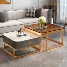 網紅茶幾客廳家用輕奢岩板小戶型桌子台方形伸縮現代簡約玻璃邊幾