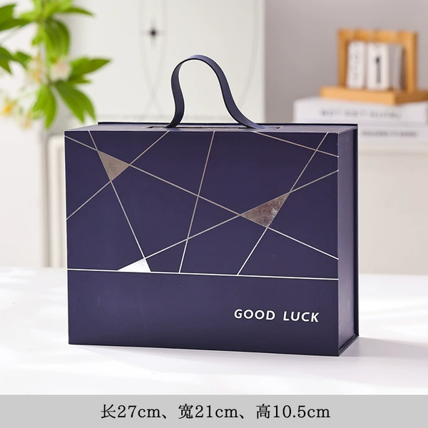 Blue geometric gift box + raffia + greeting card - size as shown in the picture