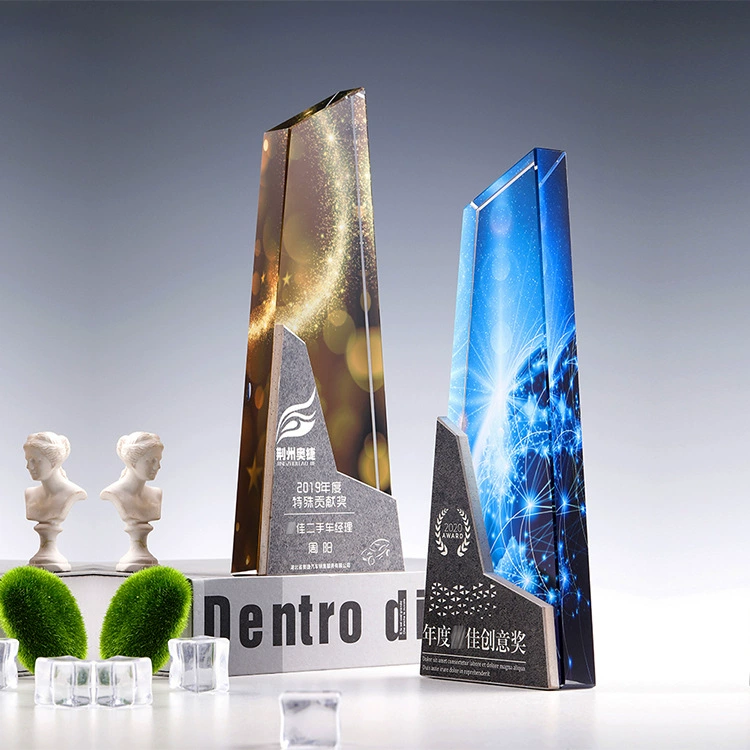 Новые креативные популярные цветные печатные фоновые хрустальные стеклянные трофеи и медали оптом с персонализированной гравировкой логотипа от производителя оптом