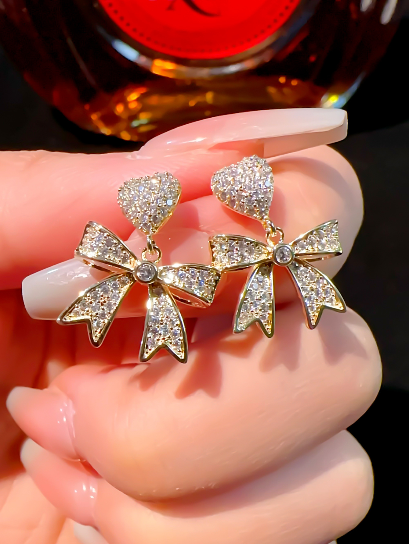 Drop Earrings Classification 1 Pair Quantity 1 Pair Simple Style Heart Shape Bow Knot Plating Inlay Copper Zircon Drop Earrings