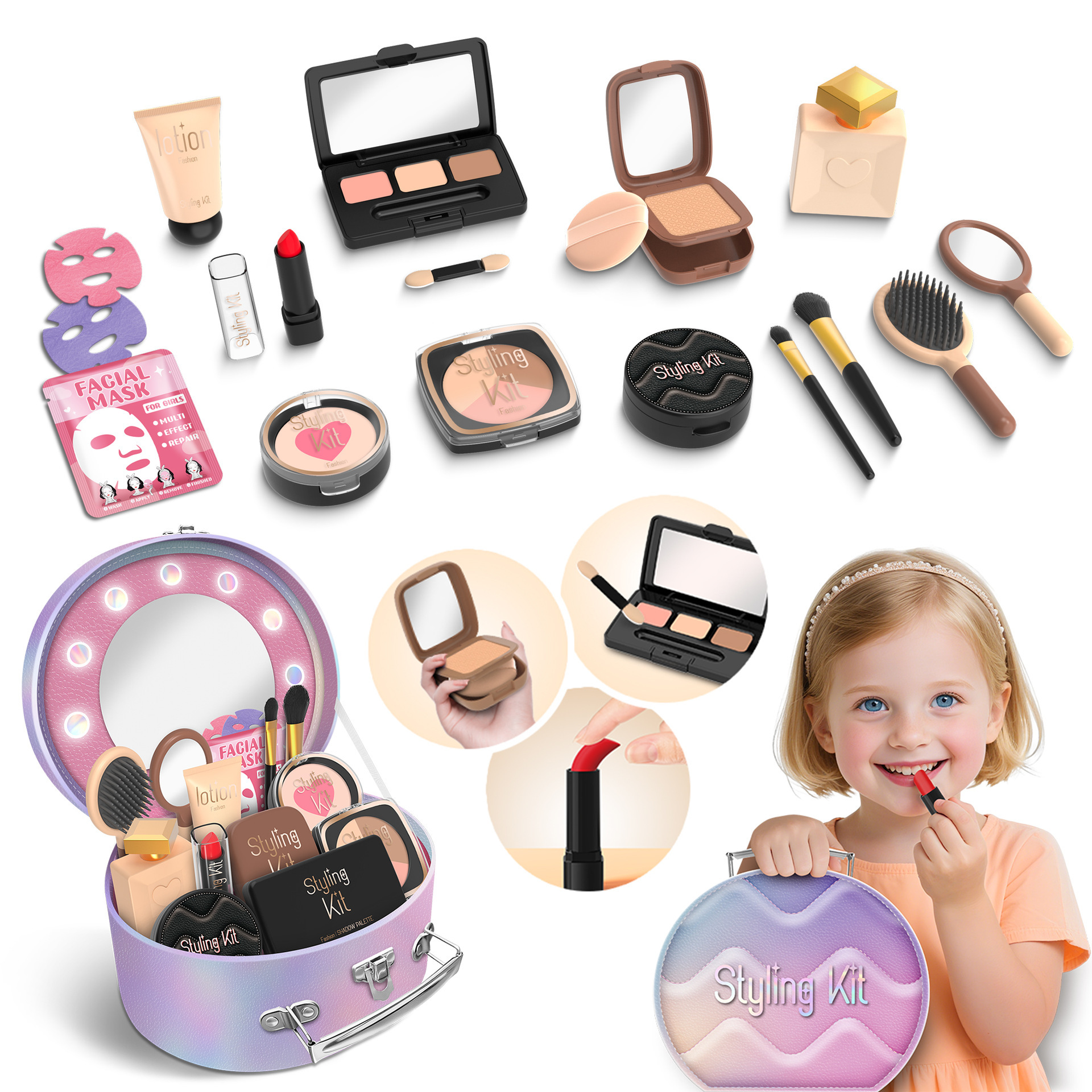 Niños y niñas transfronterizos vestidos de maquillaje conjunto de simulación de maquillaje accesorios herramientas de maquillaje para el hogar juguetes