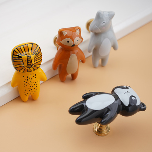 Floral and Small Town Brass Ceramic Handles Cartoon Animal Wardrobe Cabinet Shoe Cabinet Storage Cabinet Handles Fox Lion