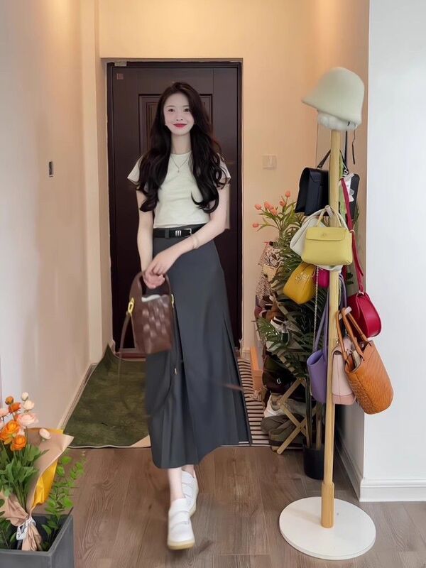 灰色西装百褶半身裙女高腰遮胯长裙子2025新款洋气显瘦气质A字裙|undefined