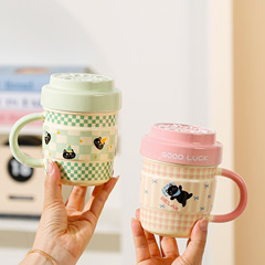 かわいい猫陶磁器カップ蓋付きマグカップお土産家庭用親友プレゼント誕生日プレゼントコーヒーカップ