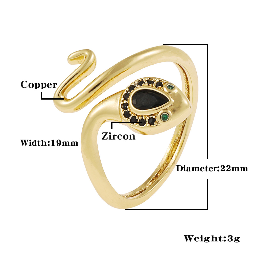 Fashion Snake Copper Open Ring Plating Inlay Zircon Copper Rings display picture 1