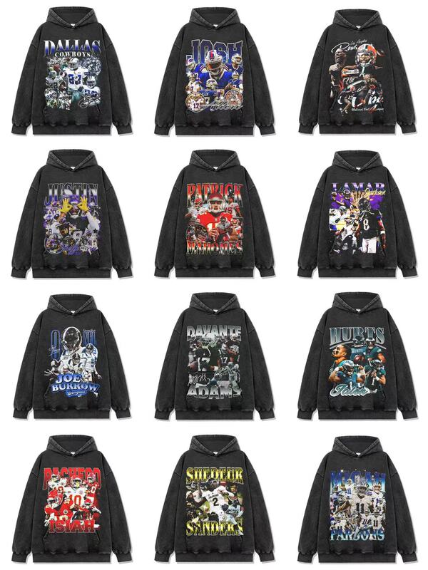 Mahomes Beckham Josh Allen Lamar Jackson American football washed hoodie Mahomes Beckham Josh Allen Lamar Jackson American football washed hoodie