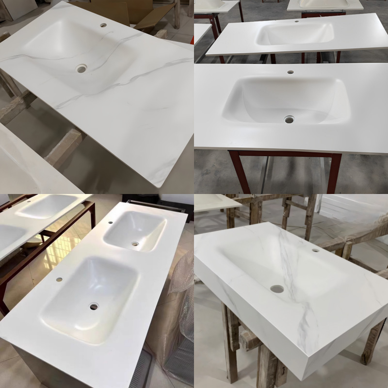 Rock Plate Hot Curved All-in-One Basin Bathroom Washbasin Bathroom Seamless Wash Basin Hanging Angle Special-Shaped Double Basin Countertop Rock Plate Hot Curved All-in-One Basin Bathroom Washbasin Bathroom Seamless Wash Basin Hanging Angle Special-Shaped Double Basin Countertop