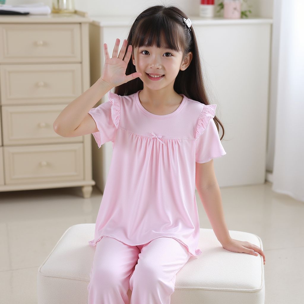 Children's Spring and Autumn Home Clothes Modal Baby Summer Air Conditioning Clothes Little Girls Korean Style Loose Long Sleeve Pajamas Set