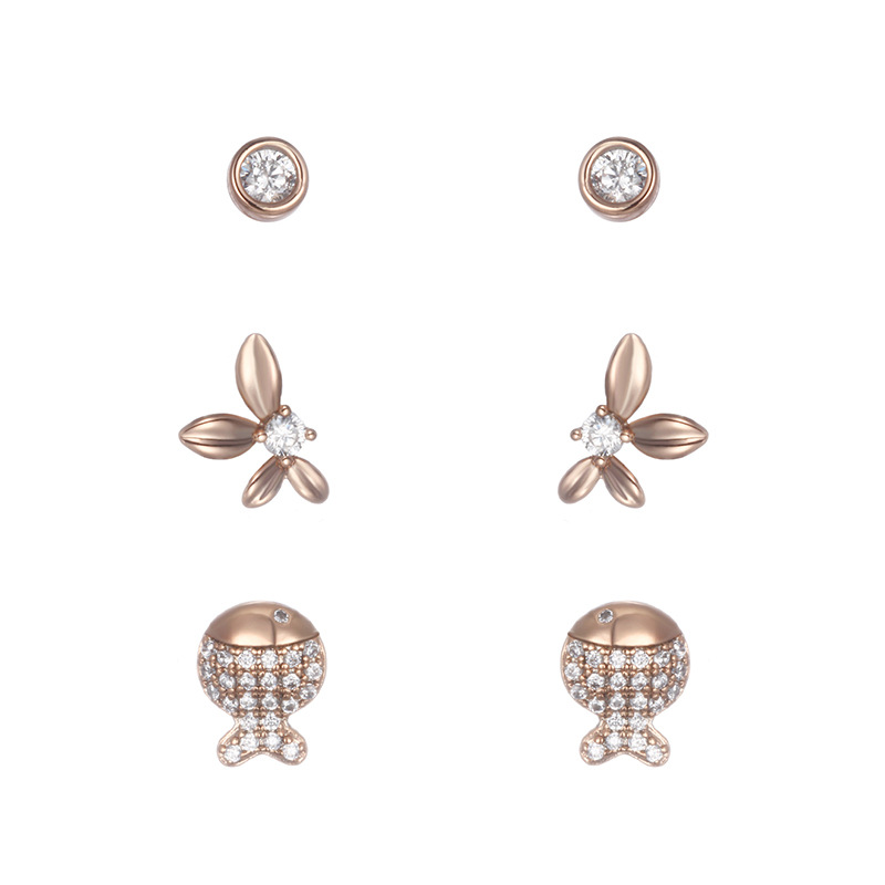 Xuping aleación de cobre chapado en oro con diamantes de zircón simple tres pares de pequeños pernos de orejas para mujeres coreanas temperamento conjunto de aretes