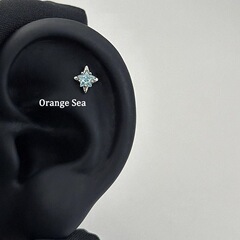 Orange Sea精致四芒星钛钢耳骨钉独特五角星星镶锆石耳钉百搭耳饰