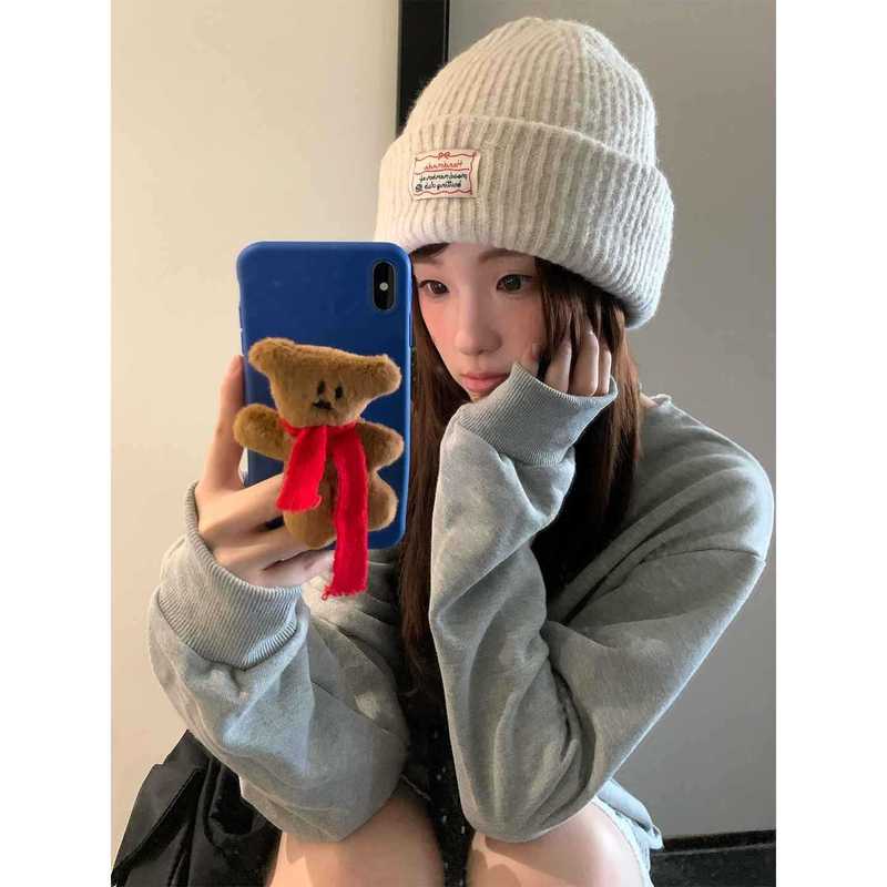 韩版滑雪蓝色针织帽女冬季保暖大头围冷帽百搭显脸小护耳毛线帽子|undefined