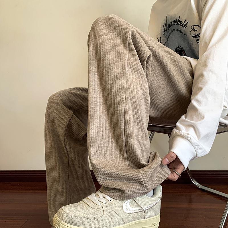 燕麦色裤子日系复古坠感毛呢阔腿裤男春季直筒垂感针织休闲羊绒裤