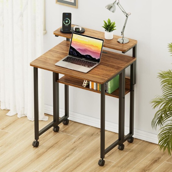 Multifunctional Foldable Computer Desk, Simple Bedroom Desk, Living Room Home Computer Desk, Table with Storage Shelves
