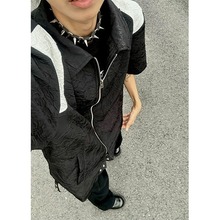 夏季撞色拼接cleanfit短袖衬衫男高级感小众设计尼龙褶皱半袖衬衣