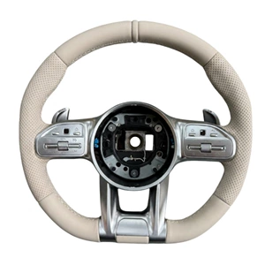 Suitable for Mercedes-Benz AMG beige and black left and right steering wheel with buttons, silver paddle shifters, and modified steering wheel base