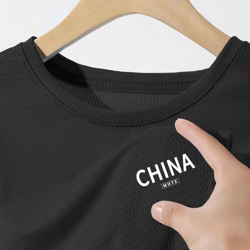 アイスシルク速乾通気メッシュ半袖男性夏起爆tシャツ男性フィットネス半袖アウトドアシャツ|undefined