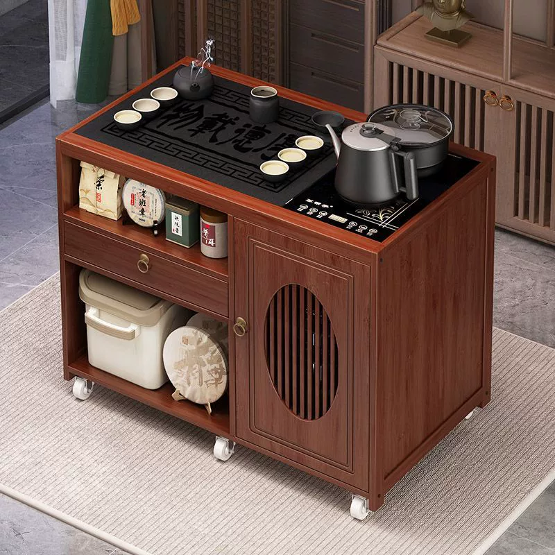 Movable tea table, tea table, sofa side, household small tea table kettle integrated solid wood tea cabinet balcony tea truck